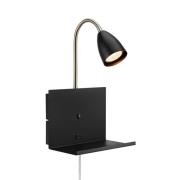 Wandlamp Cuarto zwart 30 cm ijzeren plug USB poort plankje