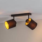 Plafondlamp Suerte, zwart / goud, 2-lamps, textiel, staal