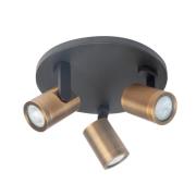 Plafondspot Halo, zwart/messing gebronsd Ø 25 cm 3-lamps.