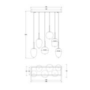 Hanglamp Blacky, zwart/rookgrijs, lengte 80 cm, 6-lamps.