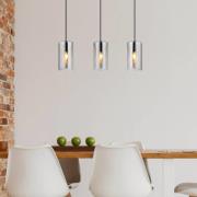 Olly hanglamp, lengte 63 cm, rookgrijs, glas, 3-lamps.