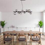 Riha hanglamp, lengte 87 cm, zwart/rookkleurig, 9-lamps.