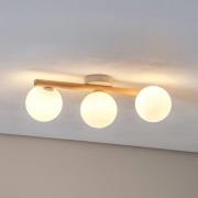 Estera plafondlamp, opaal glas, hout, 3-lamps