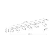 Plafondspot Top, wit, 127 cm, 6-lamps, metaal, GU10