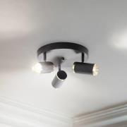 Lumen plafondspot, rond, 3-lamps, zwart/messing, ijzer