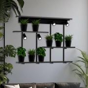 Wandlamp Shelf, zwart, breedte 102 cm, hout, 4-lamps.