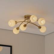 Marlo plafondlamp, messingkleurig, opaalglas, 6-lamps
