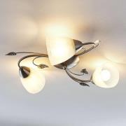 Lindby plafondlamp Yannie, 3-lamps, 50cm, nikkel/wit, glas