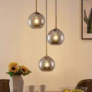 Lindby hanglamp Jurian, 32 cm, 3-lamps, brons, rook, glas