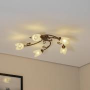Plafondlamp Odino, 5-lamps, bronskleurig, metaal, glas