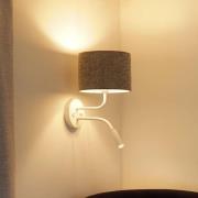 Wandlamp Roller, bouclé grijs, wit, met leeslampje