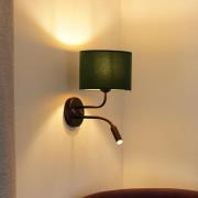 Wandlamp Roller, fluweel donkergroen, zwart, met leeslampje