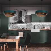 Triniti hanglamp, groen/beige/koper, Ø 60 cm, textiel