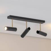 Axion plafondlamp, 3-lamps, zwart/goud, lang, staal