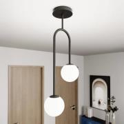 Atria plafondlamp, opaal/zwart, hoogte 76 cm, metaal, 2-lamps.