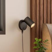 CAN TILT wandspot, zwart, Ø 10 cm, metalen schakelaar USB