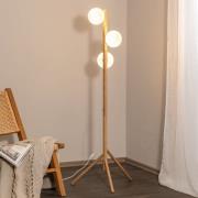 Estera vloerlamp, opaalglas, houten frame, 132 cm, 3-lamps