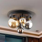 Dark plafondlamp, 5-lamps, glas, zwart, amber, smoke