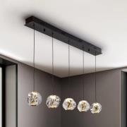 Zaria LED hanglamp, 5-lamps, zwart, helder, metaal, acryl