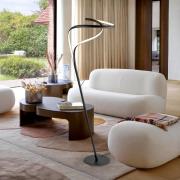 LED vloerlamp Danza, dimmer, mat zwart, metaal, aluminium