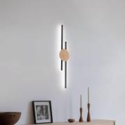 LED wandlamp Java, zwart/dennenhout, 86 cm, 2-lamps, metaal