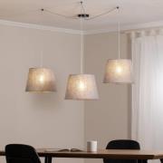 Ascot hanglamp, grijs, stof, 3-lamps, decentraal