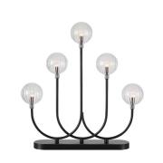 Kandelaar Enys, zwart/helder, ijzer/glas, 5-lamps, LED