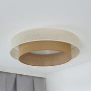 LED plafondlamp Luneta, jute, wit/bruin, Ø 60 cm, dimbaar in 3 stappen