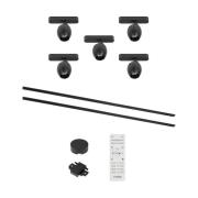 Lumaro railsystem, spots,5-lamps,zwart,Ø6cm,48V,dimbaar