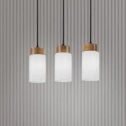 Markus hanglamp, opaalglas/eikenhout, lengte 60 cm 3-lamps.