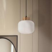 Harmony hanglamp, Ø 20 cm, opaal glas, eikenhout, E27