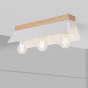 Plafondlamp Esme, wit, lengte 40 cm, metaal/hout, 3-lamps