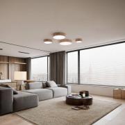 Plafondlamp Cleo DR800, eikenhout, Ø 80 cm, 6-lamps, E27