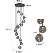 LED hanglamp Bollique, 12-lamps. rond, zwart, glas
