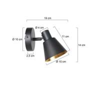 Wandspot Oeroe, 1-lamp, zwart, metaal, E14