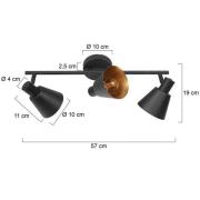 Plafondspot Oeroe, 3-lamps, zwart, metaal, E14