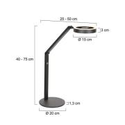 LED tafellamp Ringlux, zwart, metaal, verstelbaar