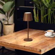 LED tafellamp op accu Roxi, roestkleurig, metaal, IP54, dimbaar