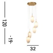 Rocky hanglamp, 5-lamps, rond, messingkleurig, staal, glas