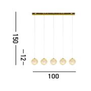 LED hanglamp Allure, 5-lamps, lang, messingkleurig, acryl