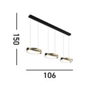 Aerial LED hanglamp, 3-lamps, messing/zwart, staal