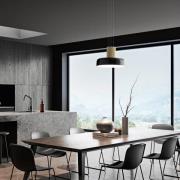 LED hanglamp Lunar, zwart/goud, glas, CCT, dimbaar