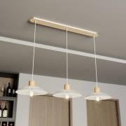 Kobe hanglamp, 3-lamps, staal, hout, wit