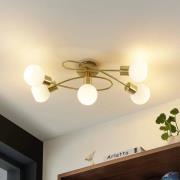 Lindby plafondlamp Elaina, 66cm, 5-lamps, messingkleurig, glas