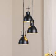 Hanglamp Trial, 3-lamps rond zwart/goud