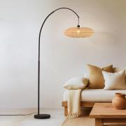 Lindby booglamp Solvian, zwart/naturel, bamboe, metaal