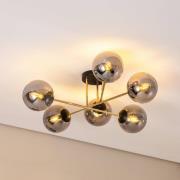 Plafondlamp Glassy, 6-lamps, zwart/goud/grafiet