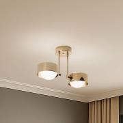 Plafondlamp Mado, staal messingkleurig, glas opaal, 2-lamps.