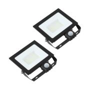 Prios LED-buitenspot Maikel, 50 W, metaal, sensor, set van 2