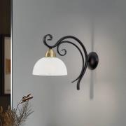Wandlamp Flora, een glazen kap, zwart/messing